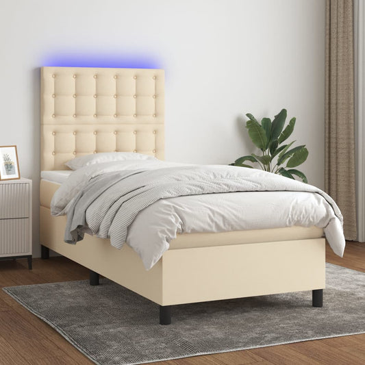 Letto a Molle con Materasso e LED Crema 100x200cm in Tessuto - homemem39