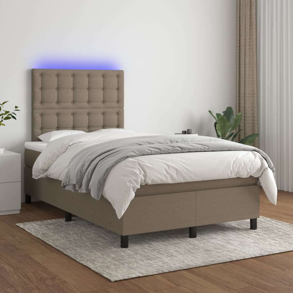 Letto a Molle con Materasso e LED Tortora 120x200cm in Tessuto | homemem39