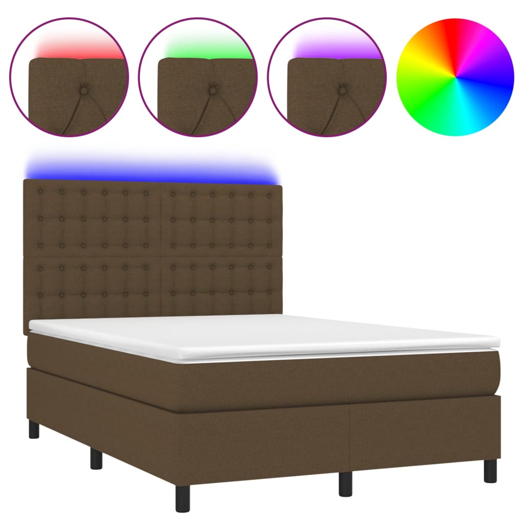 Letto a Molle Materasso e LED MarroneScuro 140x190cm in Tessuto | homemem39