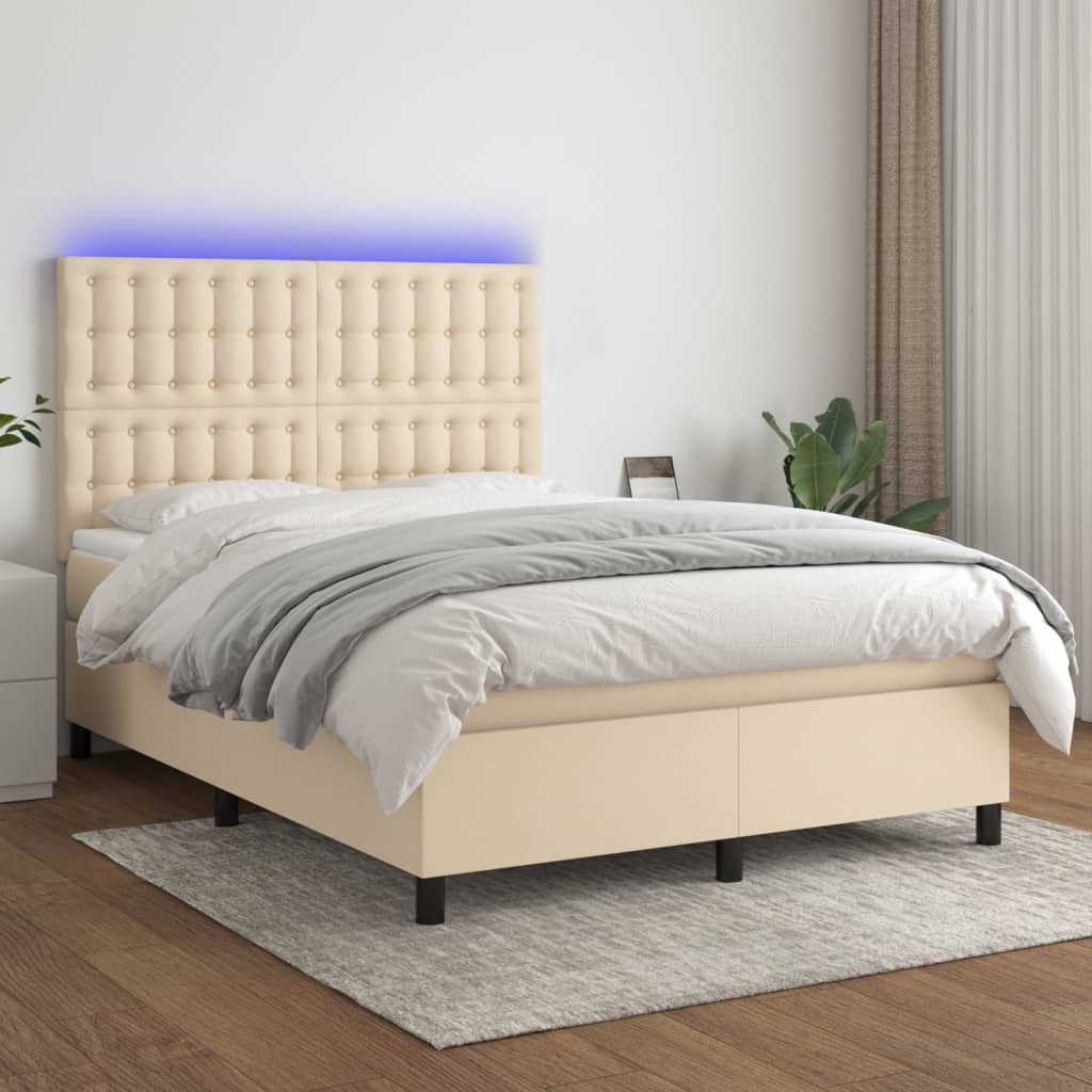 Letto a Molle con Materasso e LED Crema 140x190 cm in Tessuto | homemem39