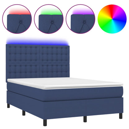 Letto a Molle con Materasso e LED Blu 140x190 cm in Tessuto | homemem39