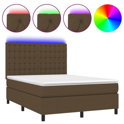 Letto a Molle Materasso e LED Marrone Scuro 140x200 cm Tessuto | homemem39