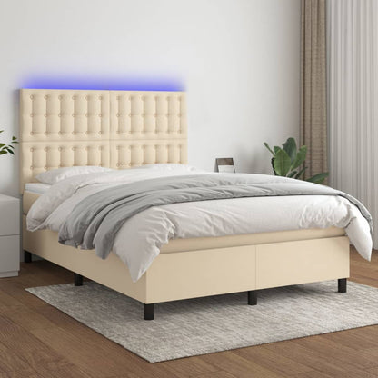 Letto a Molle con Materasso e LED Crema 140x200 cm in Tessuto | homemem39