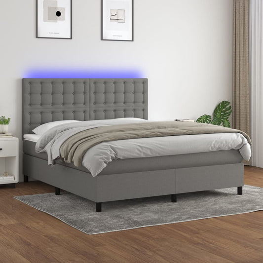 Letto a Molle Materasso e LED Grigio Scuro 160x200cm in Tessuto - homemem39
