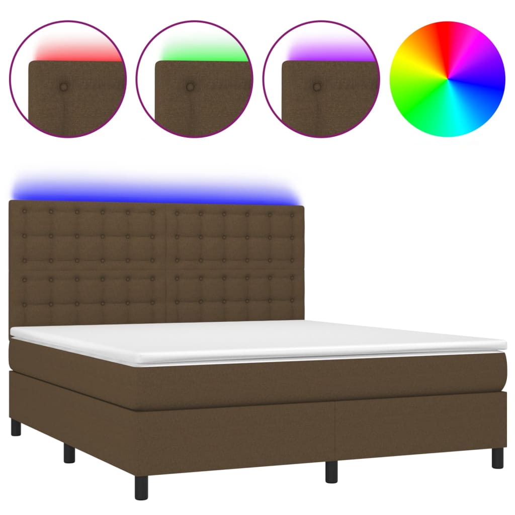 Letto a Molle Materasso e LED MarroneScuro 180x200cm in Tessuto | homemem39