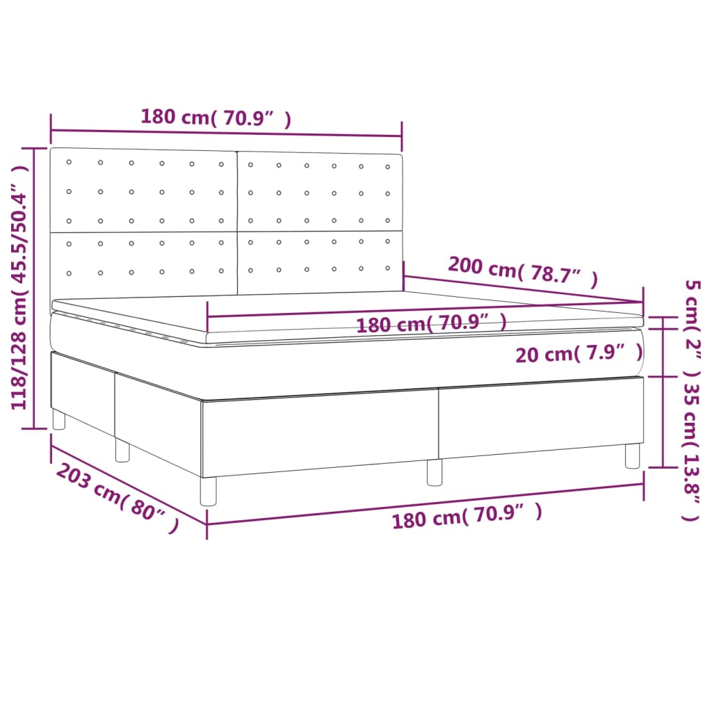 Letto a Molle Materasso e LED MarroneScuro 180x200cm in Tessuto | homemem39