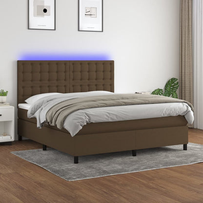 Letto a Molle Materasso e LED MarroneScuro 180x200cm in Tessuto | homemem39