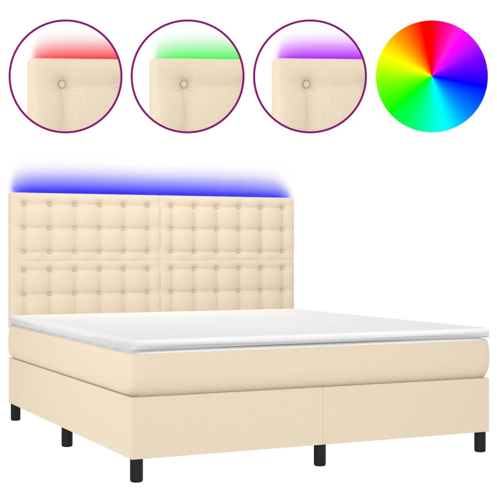 Letto a Molle con Materasso e LED Crema 180x200 cm in Tessuto - homemem39