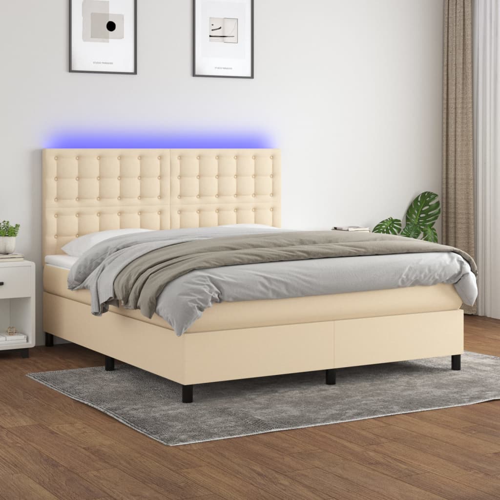 Letto a Molle con Materasso e LED Crema 180x200 cm in Tessuto - homemem39