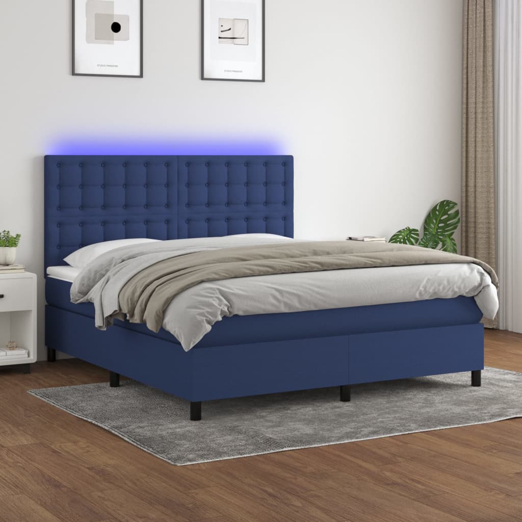 Letto a Molle con Materasso e LED Blu 180x200 cm in Tessuto - homemem39