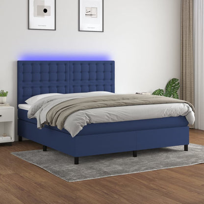 Letto a Molle con Materasso e LED Blu 180x200 cm in Tessuto - homemem39