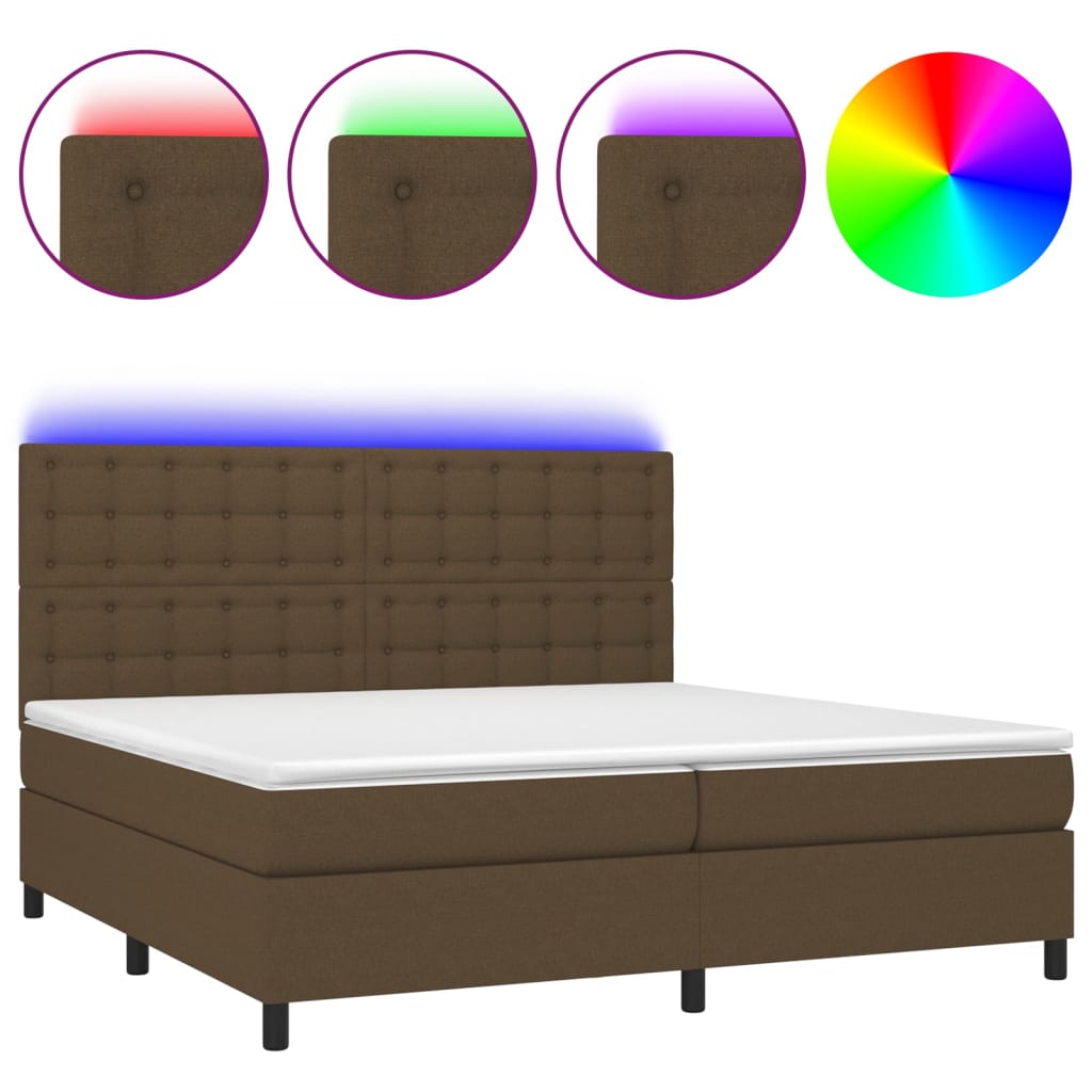 Letto a Molle Materasso e LED Marronescuro 200x200cm in Tessuto - homemem39