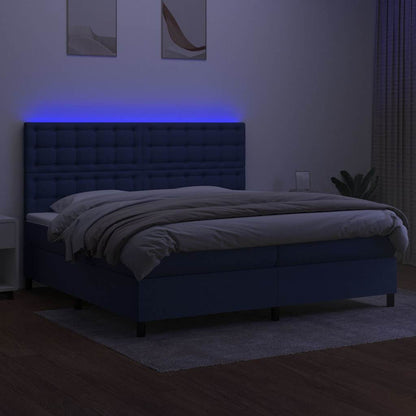 Letto a Molle Materasso e LED Blu 200x200cm in Tessuto
