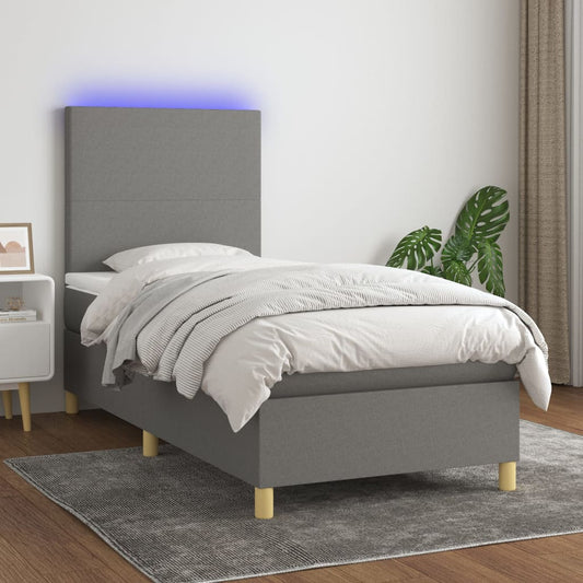 Letto a Molle Materasso e LED Grigio Scuro 80x200 cm in Tessuto - homemem39