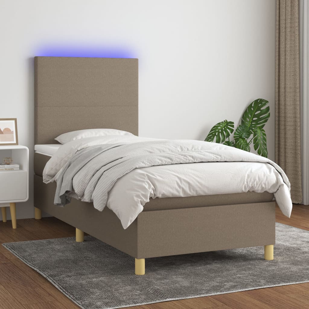Letto a Molle con Materasso e LED Tortora 80x200 cm in Tessuto - homemem39