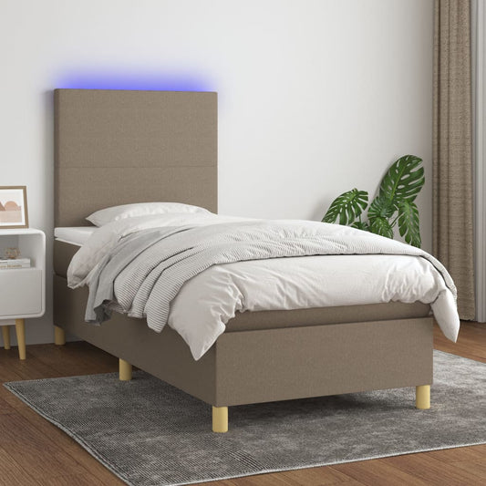 Letto a Molle con Materasso e LED Tortora 80x200 cm in Tessuto - homemem39
