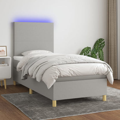 Letto a Molle Materasso e LED Grigio Chiaro 90x200 cm Tessuto - homemem39