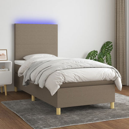Letto a Molle con Materasso e LED Tortora 90x200 cm in Tessuto - homemem39