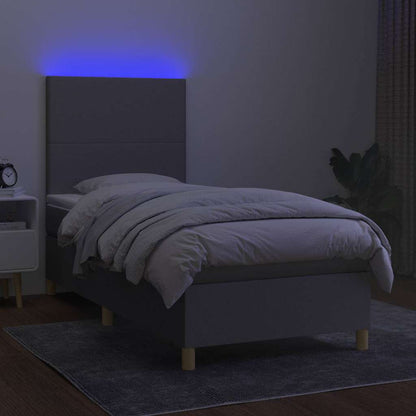 Letto a Molle Materasso e LED Grigio Chiaro 100x200 cm Tessuto