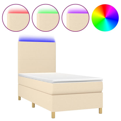 Letto a Molle con Materasso e LED Crema 100x200cm in Tessuto