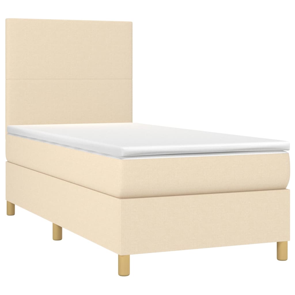 Letto a Molle con Materasso e LED Crema 100x200cm in Tessuto - homemem39