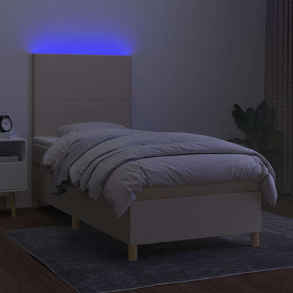 Letto a Molle con Materasso e LED Crema 100x200cm in Tessuto