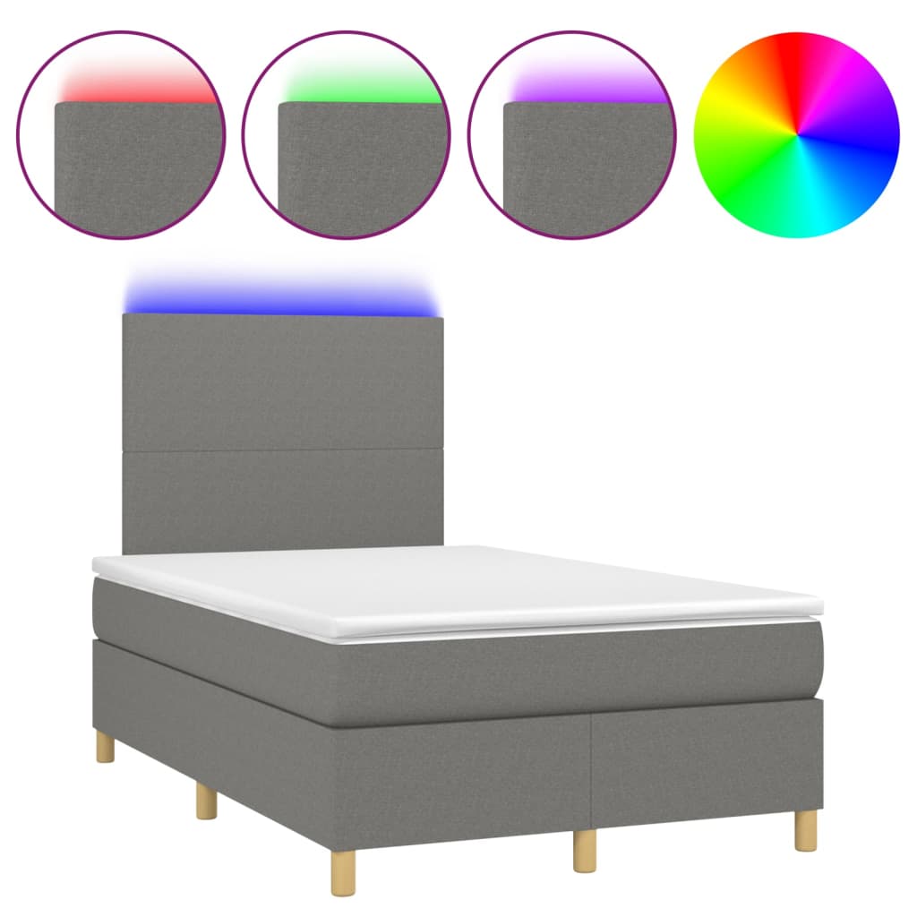 Letto a Molle Materasso e LED Grigio Scuro 120x200cm in Tessuto | homemem39
