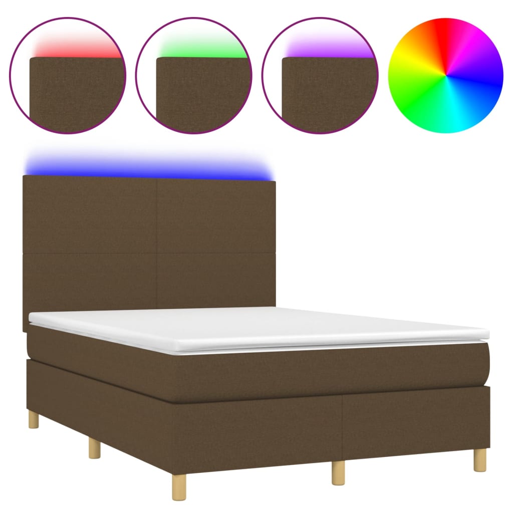 Letto a Molle Materasso e LED MarroneScuro 140x190cm in Tessuto | homemem39