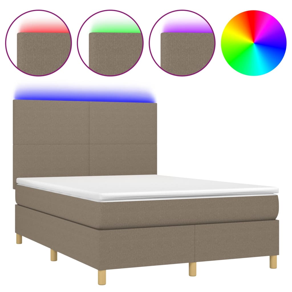 Letto a Molle con Materasso e LED Tortora 140x190 cm in Tessuto | homemem39