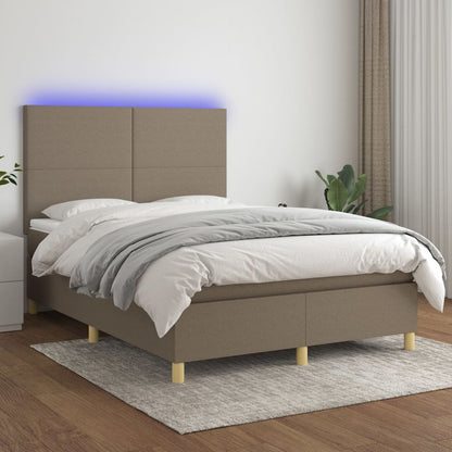 Letto a Molle con Materasso e LED Tortora 140x190 cm in Tessuto | homemem39