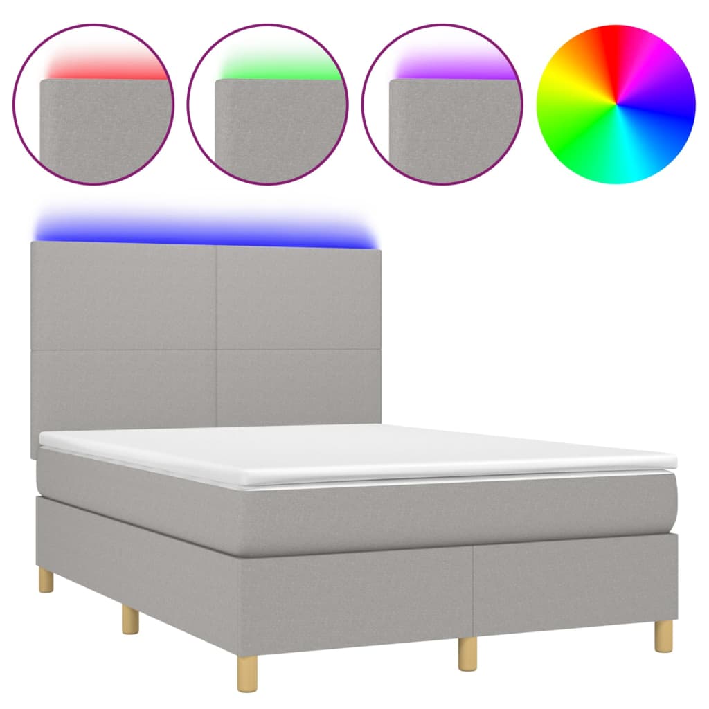 Letto a Molle Materasso e LED Grigio Chiaro 140x200 cm Tessuto - homemem39