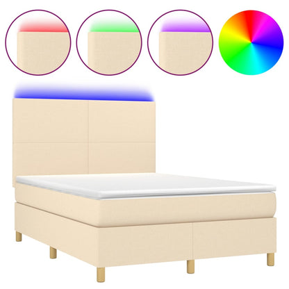 Letto a Molle con Materasso e LED Crema 140x200 cm in Tessuto - homemem39