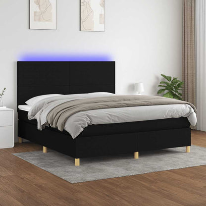 Letto a Molle con Materasso e LED Nero 160x200 cm in Tessuto | homemem39