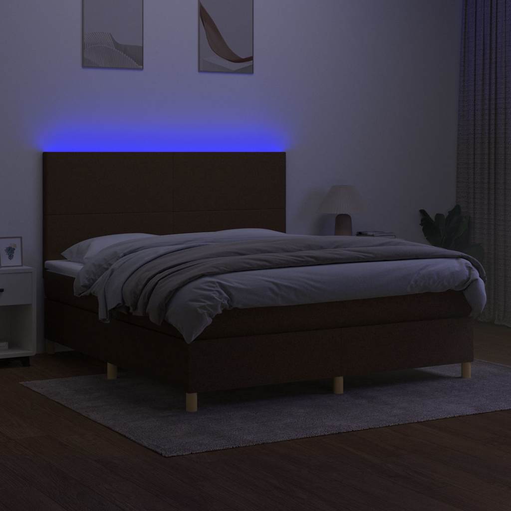 Letto a Molle Materasso e LED Marrone Scuro 160x200 cm Tessuto