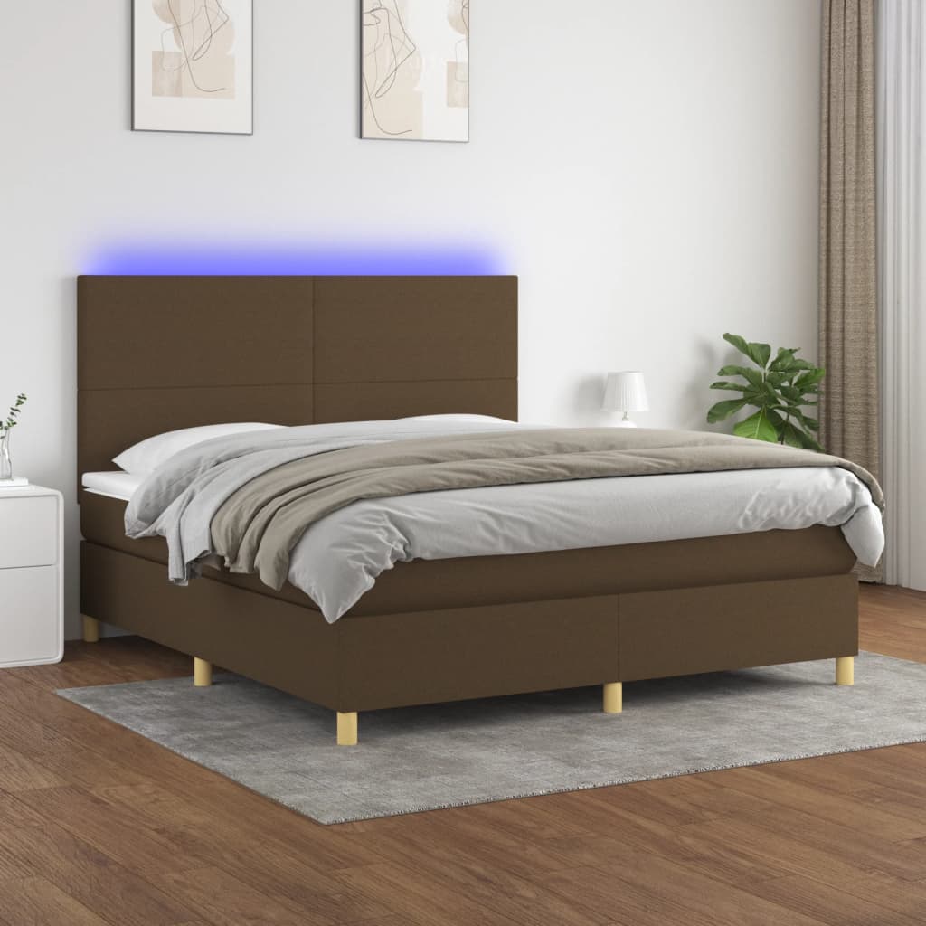 Letto a Molle Materasso e LED Marrone Scuro 160x200 cm Tessuto | homemem39