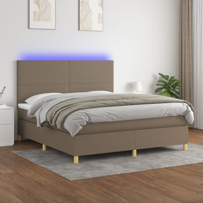 Letto a Molle con Materasso e LED Tortora 160x200 cm in Tessuto - homemem39