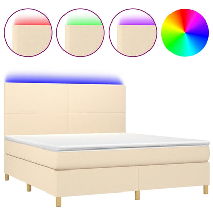 Letto a Molle con Materasso e LED Crema 160x200 cm in Tessuto - homemem39