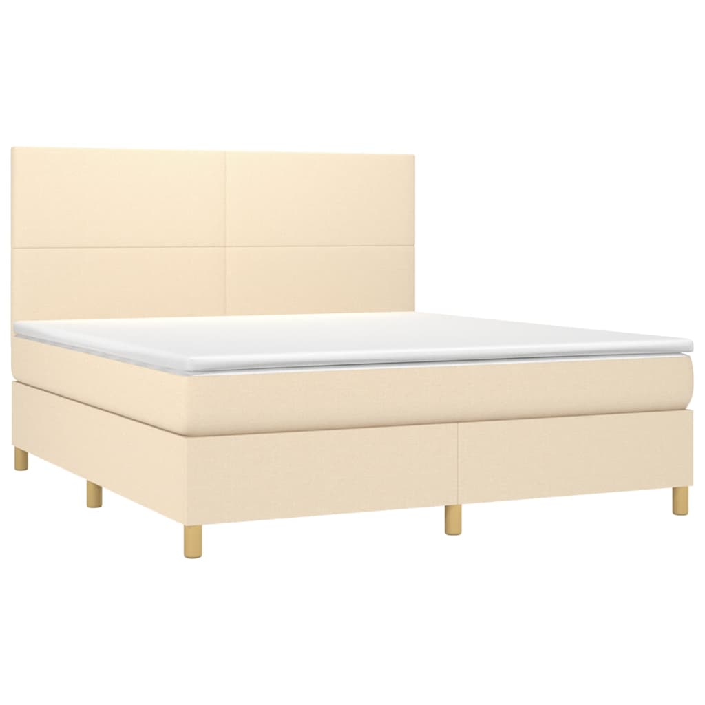Letto a Molle con Materasso e LED Crema 160x200 cm in Tessuto - homemem39