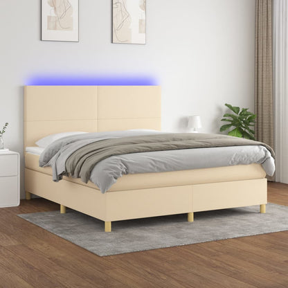 Letto a Molle con Materasso e LED Crema 160x200 cm in Tessuto - homemem39