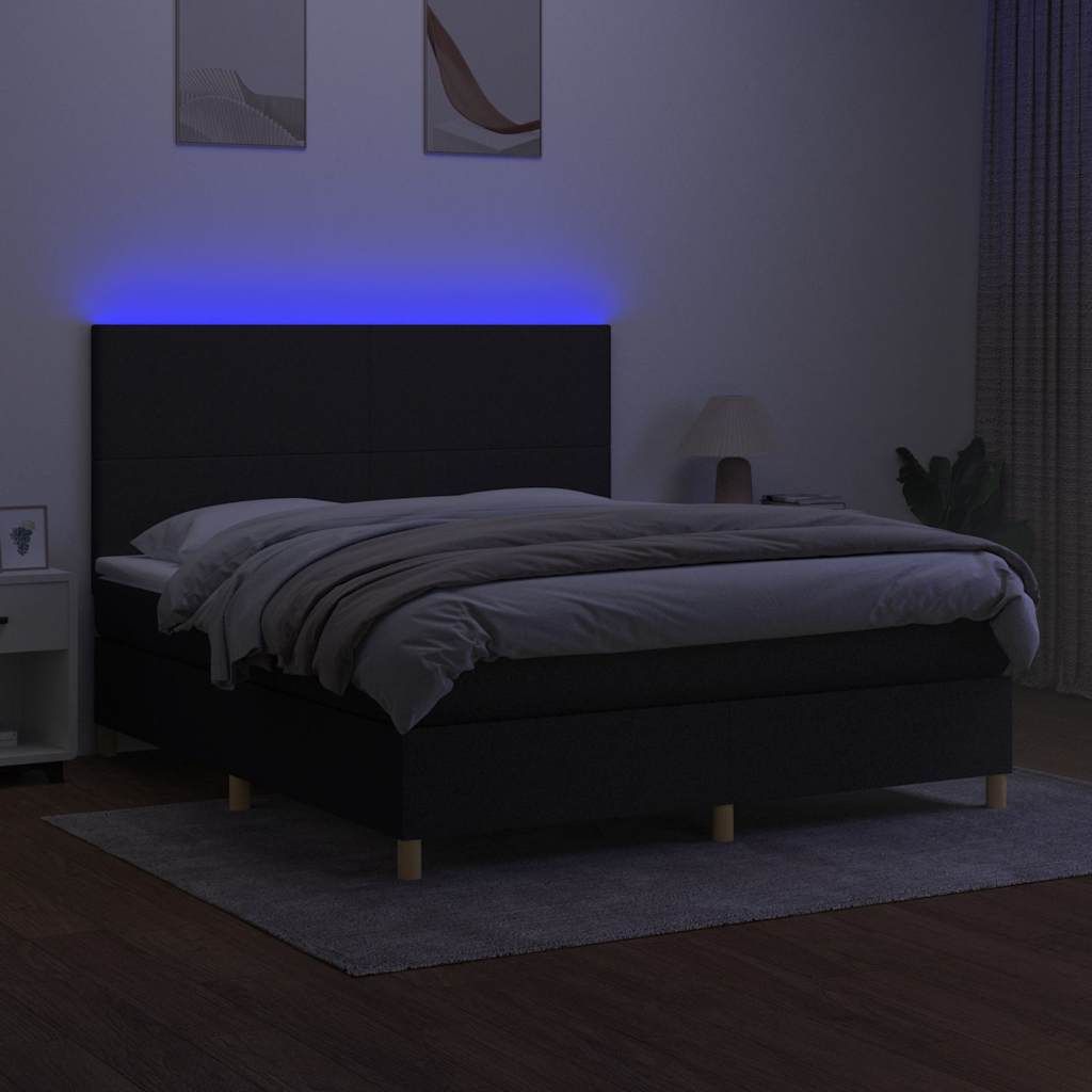 Letto a Molle con Materasso e LED Nero 180x200cm in Tessuto