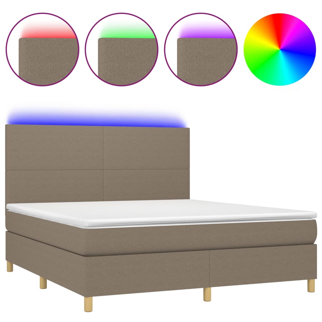 Letto a Molle con Materasso e LED Tortora 180x200 cm in Tessuto | homemem39