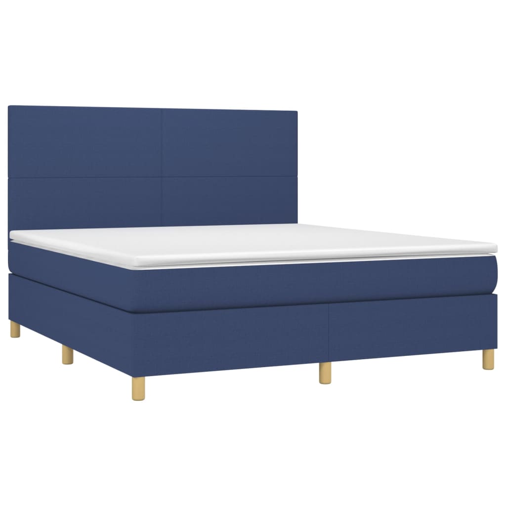 Letto a Molle con Materasso e LED Blu 180x200 cm in Tessuto - homemem39