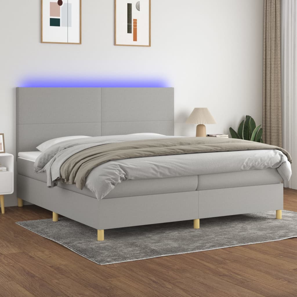 Letto a Molle Materasso e LED Grigio Chiaro 200x200 cm Tessuto - homemem39
