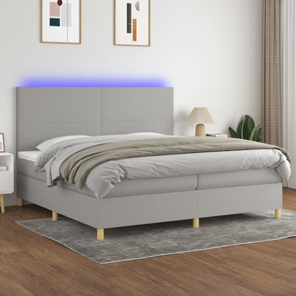 Letto a Molle Materasso e LED Grigio Chiaro 200x200 cm Tessuto - homemem39
