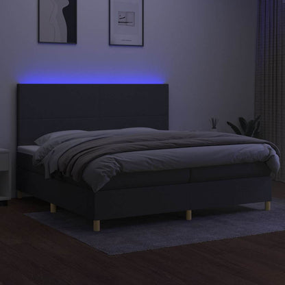Letto a Molle Materasso e LED Grigio Scuro 200x200cm in Tessuto