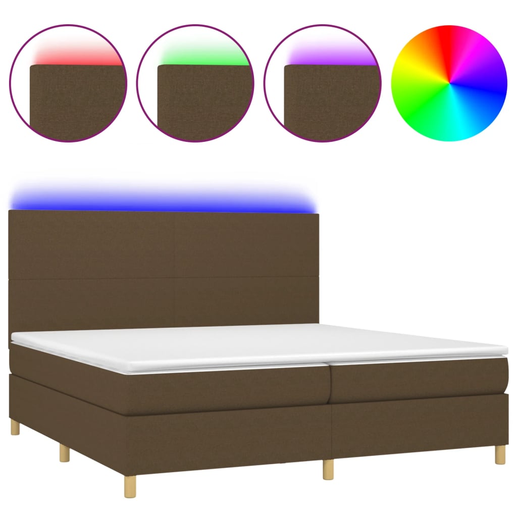 Letto a Molle Materasso e LED Marronescuro 200x200cm in Tessuto - homemem39