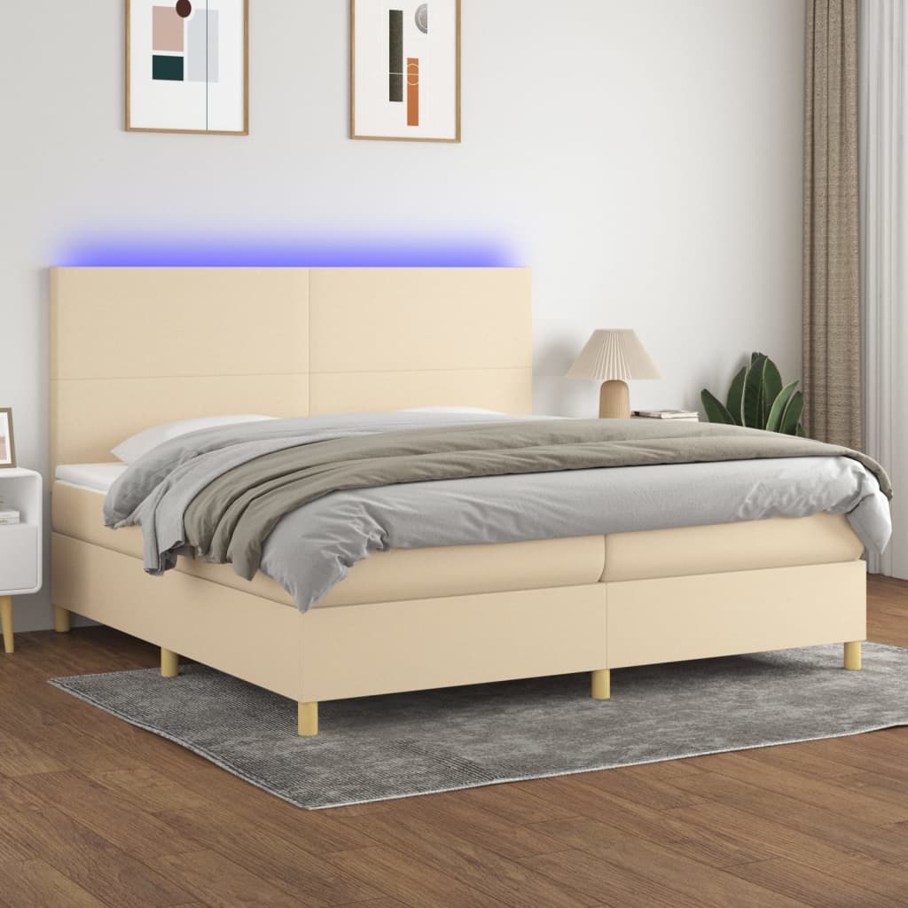Letto a Molle Materasso e LED bianco 200x200cm in Tessuto - homemem39