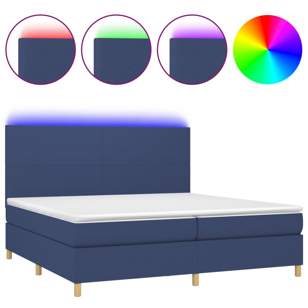 Letto a Molle Materasso e LED Blu 200x200cm in Tessuto - homemem39