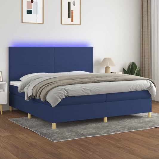Letto a Molle Materasso e LED Blu 200x200cm in Tessuto - homemem39