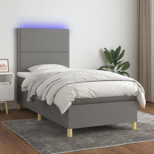 Letto a Molle Materasso e LED Grigio Scuro 80x200 cm in Tessuto - homemem39